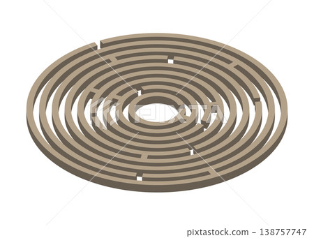 circular labyrinth isolated on white background, 3D maze illustration 138757747