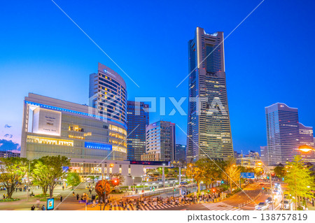 Yokohama, Japan, cityscape, April 11th. The first summer-like day...view of the bustling JR Sakuragicho Station area and Yokohama Landmark Tower. Yokohama, Japan, cityscape, April 11th. The first summer-like day...view of the bustling JR Sakuragicho Station area and Yokohama Landmark Tower. 138757819