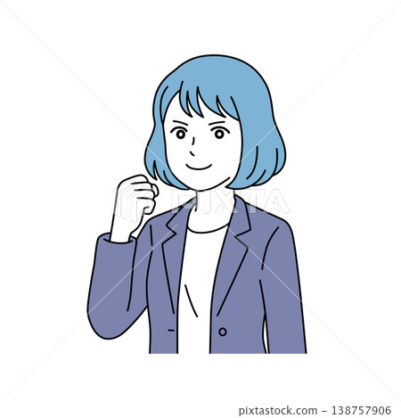 一位女商務人士單手擺出勝利姿勢的向量插圖。 一位女商務人士單手擺出勝利姿勢的向量插圖。 138757906