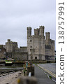 Caernarfon castle walls overlooking aber foreshore road 138757991