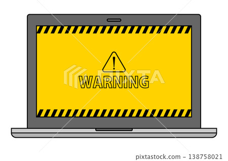A laptop screen displaying a "WARNING" message; an image of a one-click scam/fake billing scheme. A laptop screen displaying a "WARNING" message; an image of a one-click scam/fake billing scheme. 138758021