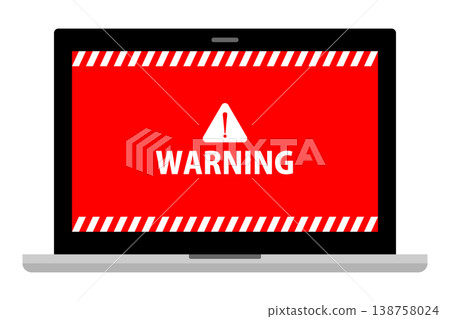 A laptop screen displaying a "WARNING" message; an image of a one-click scam/fake billing scheme. A laptop screen displaying a "WARNING" message; an image of a one-click scam/fake billing scheme. 138758024