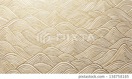 Japanese-style background material: Golden wave pattern reminiscent of Ukiyo-e prints. Japanese-style background material: Golden wave pattern reminiscent of Ukiyo-e prints. 138758185