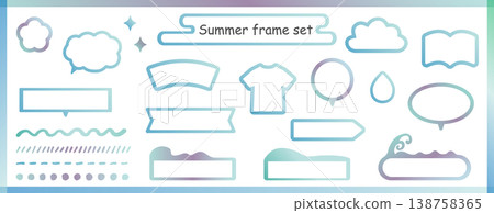 Cool light blue gradient summer speech bubble, frame, and brush set vector illustration with copy space. Cool light blue gradient summer speech bubble, frame, and brush set vector illustration with copy space. 138758365