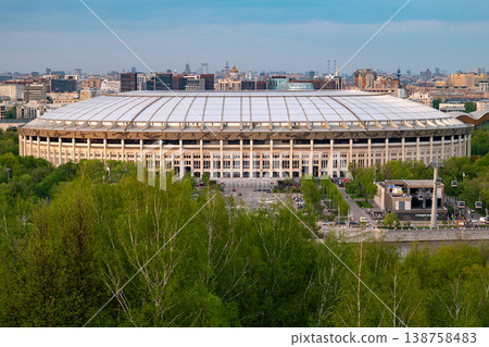 View of the Luzhniki Stadium Sports Complex from the observation deck on Vorobyovy Gory. 138758483