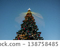 Christmas tree and New Year decorations on the town square on a frosty winter day. 138758485