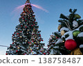 Christmas tree and New Year decorations on the town square on a frosty winter day. 138758487