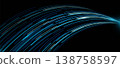 Blue light streaks curve gracefully against black void. Motion flows smoothly, suggesting speed or data transmission 138758597