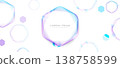 Floating hexagons glow softly with iridescent hues. Center hexagon pulses with fades to clean white, enhancing geometric shapes. Ideal for tech, data 138758599