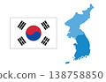 Korea map and flag, The national flag of South and North Korea . 138758850