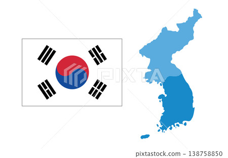 Korea map and flag, The national flag of South and North Korea . Korea map and flag, The national flag of South and North Korea . 138758850