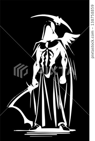 Black graphic silhouette of the reaper of death, badge, logo, tattoo 138758859
