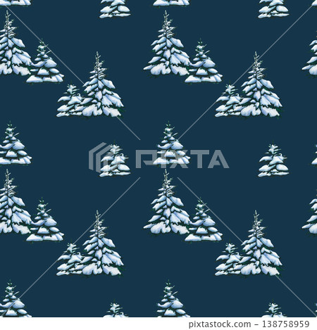 Seamless pattern of fir trees. Watercolor illustration of Christmas tree. Winter forest background. Wallpaper of snowy fir trees. Snowy landscape with trees. Watercolor pattern of evergreen Spruces. Seamless pattern of fir trees. Watercolor illustration of Christmas tree. Winter forest background. Wallpaper of snowy fir trees. Snowy landscape with trees. Watercolor pattern of evergreen Spruces. 138758959