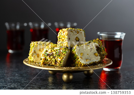 Traditional Turkish delights and black tea. Traditional Turkish delights and black tea. 138759353