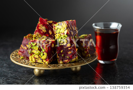 Traditional Turkish delights and black tea. 138759354