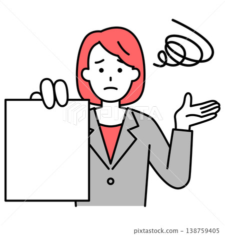 A woman in a suit is shown documents and appears distressed. A woman in a suit is shown documents and appears distressed. 138759405