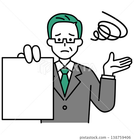 A middle-aged man in a suit is shown some documents and appears distressed. A middle-aged man in a suit is shown some documents and appears distressed. 138759406