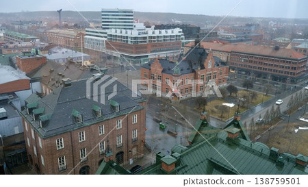 Sunset over Downtown Umea, Sweden and its river. 138759501