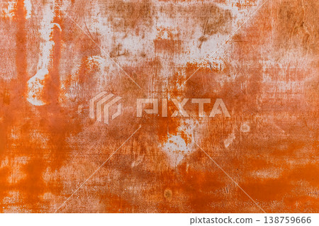 Peeling worn weathered messy obsolete orange white paint abstract plank texture old grunge wood surface board background wooden pattern Peeling worn weathered messy obsolete orange white paint abstract plank texture old grunge wood surface board background wooden pattern 138759666