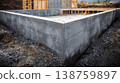 Construction foundation showing concrete walls and unfinished framework at a building site 138759897