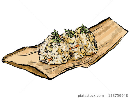 竹筍飯糰,竹葉包裹;手繪筆觸插圖。 竹筍飯糰,竹葉包裹;手繪筆觸插圖。 138759948