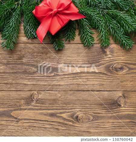 Christmas background gift box  fir branches 138760042