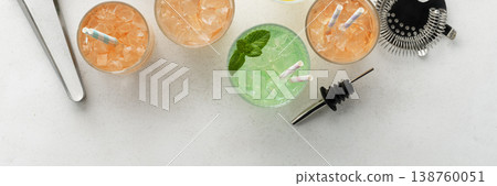 Colorful summer cocktails banner ice drinks Colorful summer cocktails banner ice drinks 138760051