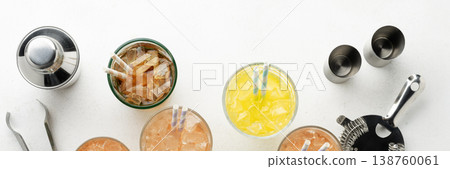Mixology banner with colorful cocktails ice Mixology banner with colorful cocktails ice 138760061