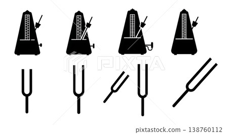 Black Solid Metronome Silhouettes Set of Six on White Background Black Solid Metronome Silhouettes Set of Six on White Background 138760112