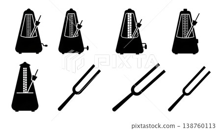 Black Solid Metronome Silhouettes Set of Six on White Background 138760113