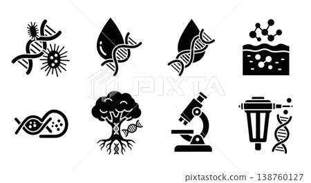 Black Solid Microbial Ecology Silhouettes Set of Six on White Background Black Solid Microbial Ecology Silhouettes Set of Six on White Background 138760127