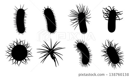 Black Solid Microscopic Blood Cell Silhouettes Set of Six on White Background Black Solid Microscopic Blood Cell Silhouettes Set of Six on White Background 138760138