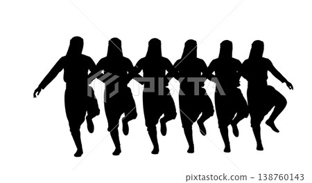 Black Solid Middle Eastern Dabke Silhouettes Set of Six on White Background Black Solid Middle Eastern Dabke Silhouettes Set of Six on White Background 138760143