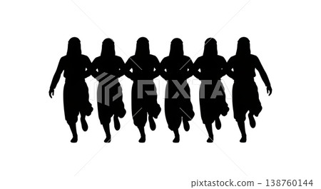 Black Solid Middle Eastern Dabke Silhouettes Set of Six on White Background Black Solid Middle Eastern Dabke Silhouettes Set of Six on White Background 138760144
