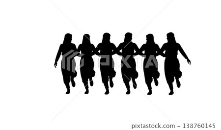Black Solid Middle Eastern Dabke Silhouettes Set of Six on White Background Black Solid Middle Eastern Dabke Silhouettes Set of Six on White Background 138760145