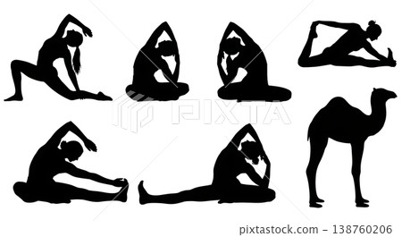 Black Solid Mobility Flexibility Stretch Silhouettes Set of Six on White Background 138760206