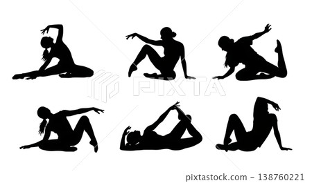 Black Solid Contemporary Dancer Silhouettes Set of Six on White Background Black Solid Contemporary Dancer Silhouettes Set of Six on White Background 138760221