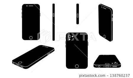 Black Solid Modern Smartphone Silhouettes Set of Six on White Background Black Solid Modern Smartphone Silhouettes Set of Six on White Background 138760237
