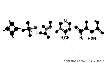 Black Solid Molecular Bond Silhouettes Set of Six on White Background Black Solid Molecular Bond Silhouettes Set of Six on White Background 138760244