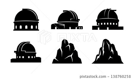 Black Solid Monolithic Mountain Dome Silhouettes Set of Six on White Background Black Solid Monolithic Mountain Dome Silhouettes Set of Six on White Background 138760258