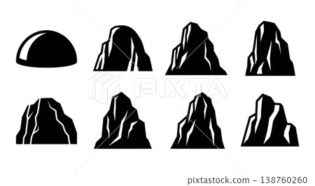Black Solid Monolithic Mountain Dome Silhouettes Set of Six on White Background Black Solid Monolithic Mountain Dome Silhouettes Set of Six on White Background 138760260