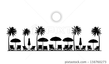 Black Solid Moonlit Beach Palm Silhouettes Set of Six on White Background 138760273