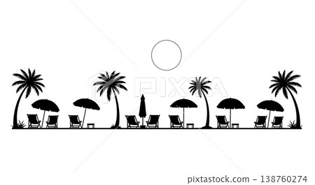 Black Solid Moonlit Beach Palm Silhouettes Set of Six on White Background Black Solid Moonlit Beach Palm Silhouettes Set of Six on White Background 138760274