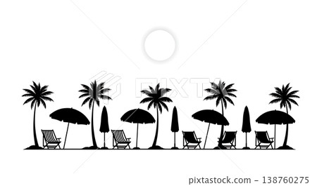 Black Solid Moonlit Beach Palm Silhouettes Set of Six on White Background Black Solid Moonlit Beach Palm Silhouettes Set of Six on White Background 138760275