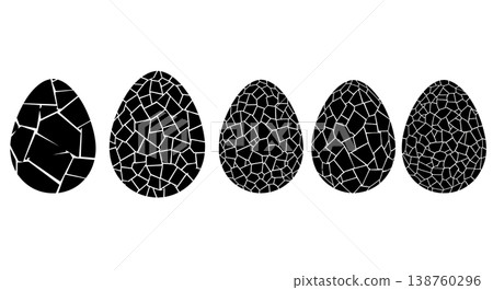 Black Solid Mosaic Pattern Egg Silhouettes Set of Six on White Background 138760296