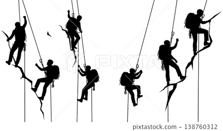 Black Solid Climber Silhouettes Set of Six on White Background Black Solid Climber Silhouettes Set of Six on White Background 138760312