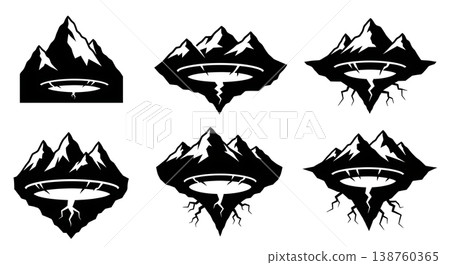 Black Solid Mountain Sinkhole Silhouettes Set of Six on White Background Black Solid Mountain Sinkhole Silhouettes Set of Six on White Background 138760365