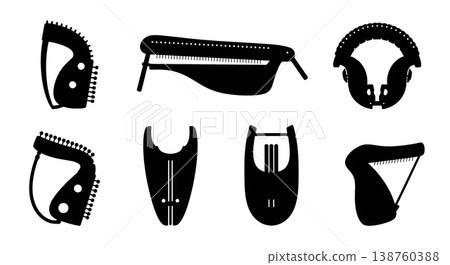 Black Solid Mouth Harp Silhouettes Set of Six on White Background Black Solid Mouth Harp Silhouettes Set of Six on White Background 138760388