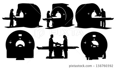 Black Solid MRI Tech Silhouettes Set of Six on White Background Black Solid MRI Tech Silhouettes Set of Six on White Background 138760392