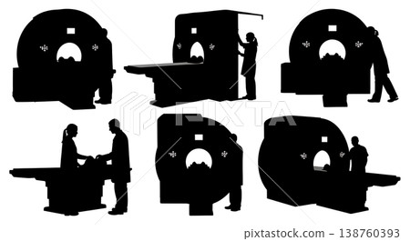 Black Solid MRI Tech Silhouettes Set of Six on White Background Black Solid MRI Tech Silhouettes Set of Six on White Background 138760393